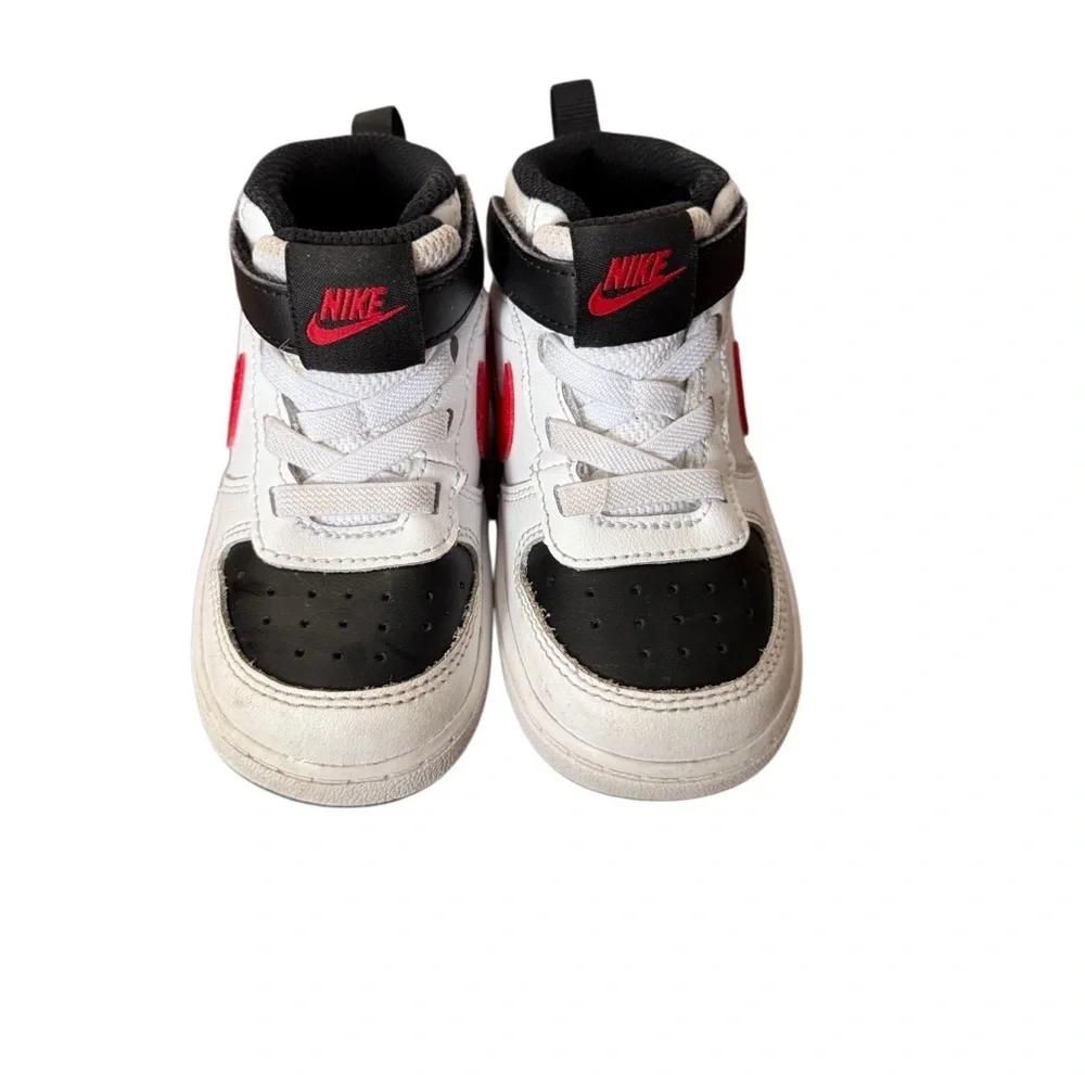 Nike Kids' Court Borough Mid 2 White and Black Sneakers w/ Red Accents-Size 6C
